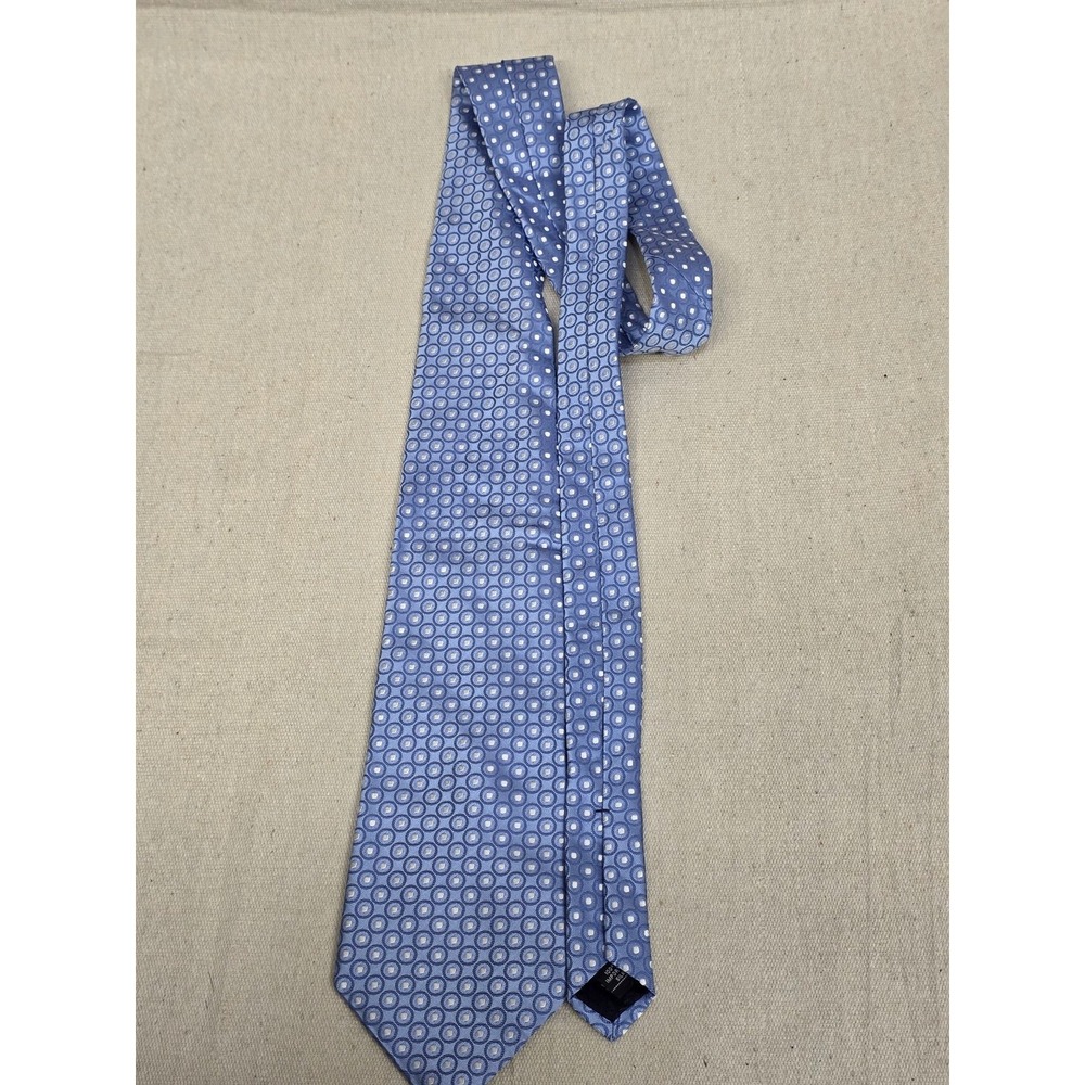 Jones New York Mens Silk Necktie Blue Geometric Circles White Polka Dot Pattern